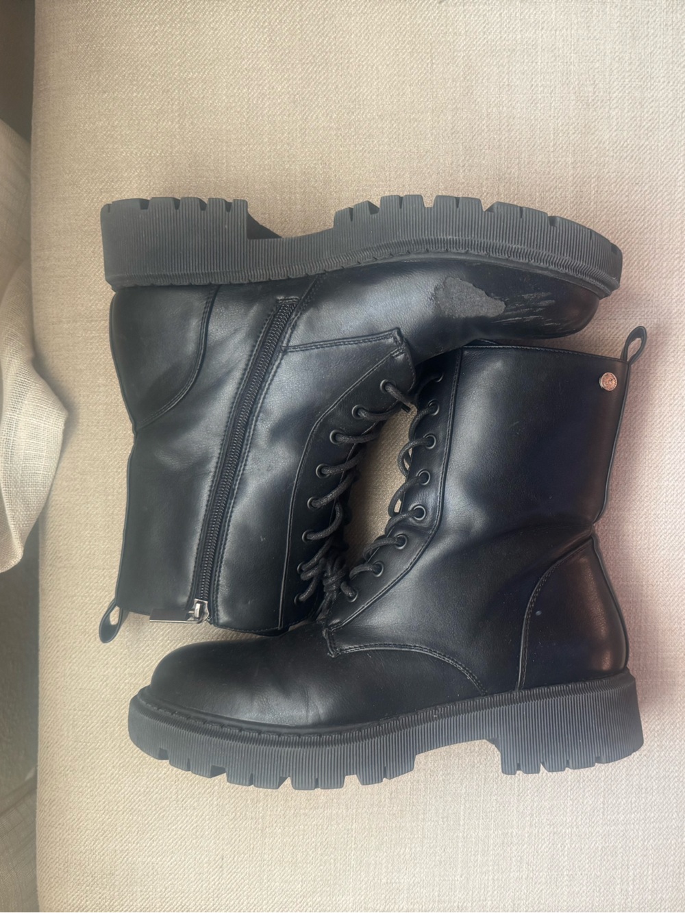 Women's Black Lace-Up Side-Zip Combat Boots